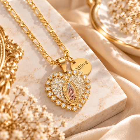 Personalized Marian Heart Pendant Necklace – Gold-Plated Stainless Steel