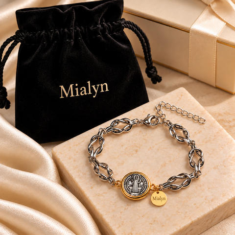 Personalized Saint Benedict silver bracelet with Gold medal