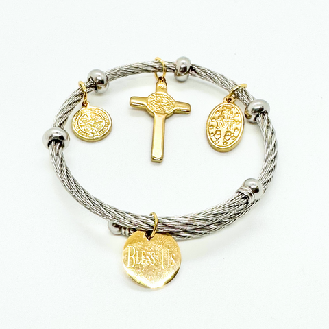Personalized St. Benedict and Miraculous Medal Bangle