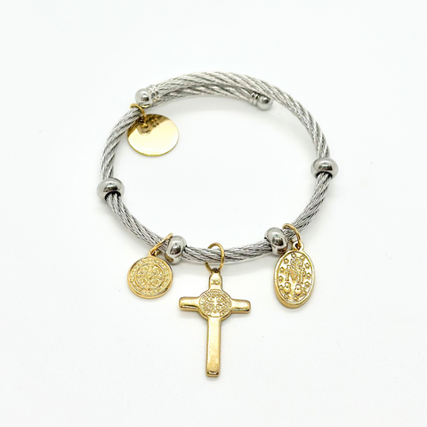 Personalized St. Benedict and Miraculous Medal Bangle