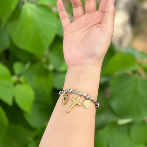 Personalized St. Benedict and Miraculous Medal Bangle