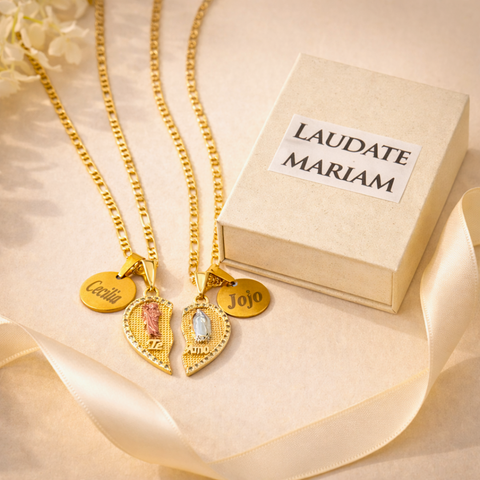 Catholic His & Hers Couple Necklace Set – St. Joseph & Virgin Mary Medals | Valentine’s Gift