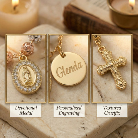 Personalized Our Lady of Guadalupe Rosary Bracelet with Name, Tri-Color Beads Catholic Jewelry Gift