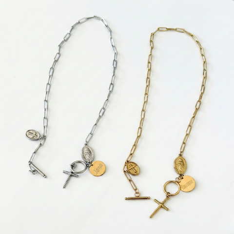 Personalized Catholic Cross Necklace – Stainless Steel Gold or Silver