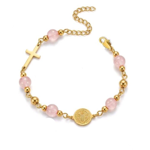 St. Benedict Medal and Cross Personalized Color Bracelet