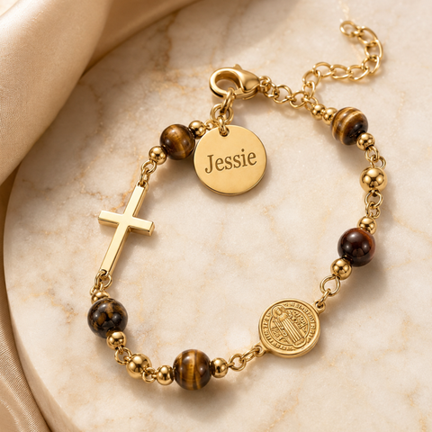 St. Benedict Medal and Cross Personalized Color Bracelet