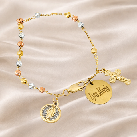 Our Lady of Guadalupe Tri-Color Rosary Bracelet – Stainless Steel Personalized Catholic Gift