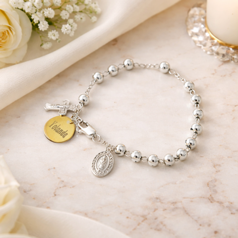 Personalized St. Benedict Stainless Steel Rosary Bracelet
