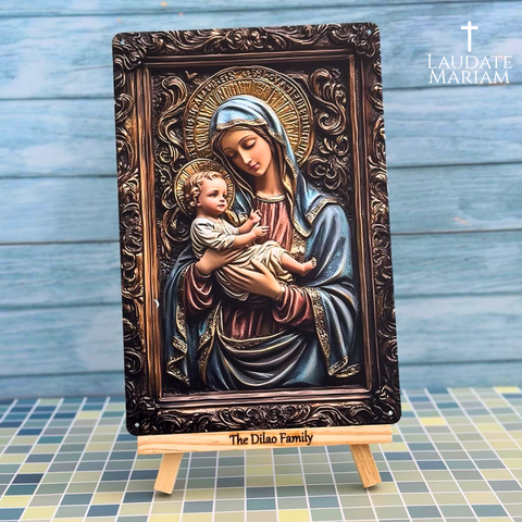 Our Lady & Child Personalized Faith Plaque – 7.87" x 11.8" Custom Catholic Wall Art with Engraved Name