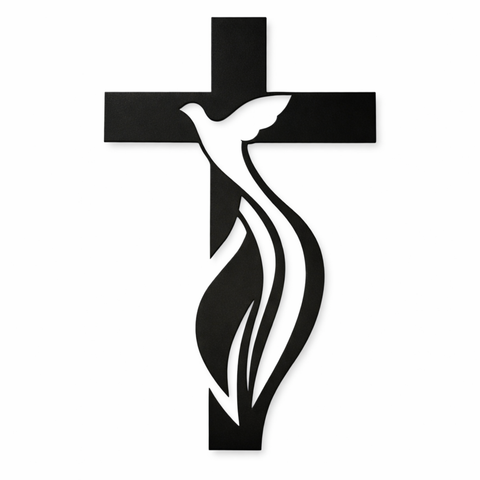 Holy Spirit Cross Wall Decor – Matte Black Metal Christian Art