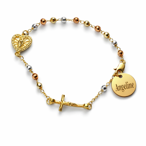 Personalized Rosary Bracelet with Guadalupe Medal – Tri-Color Stainless Steel
