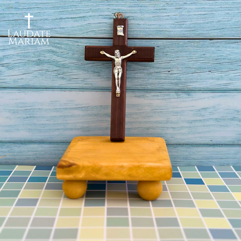 Handcrafted Wooden Wall Crucifix with Metal Corpus – 5.5" Catholic Cross for Home & Prayer Room