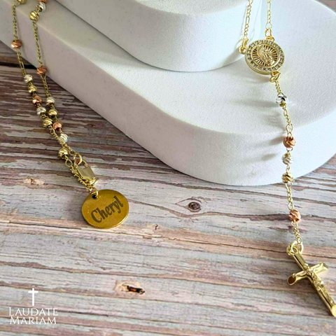 Tricolor Rosary Necklace – Personalized Stainless Steel Beads with Free Gift Pouch