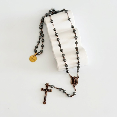 St. Michael the Archangel Personalized Rosary - with Hematite Semi-Precious Stone Beads