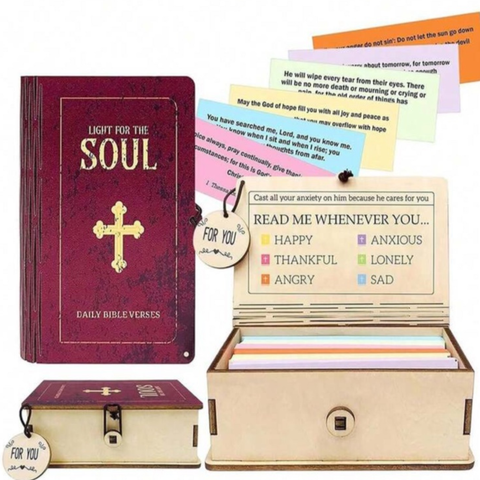 Light for the Soul - Daily Bible Verse Cards in Wooden Box