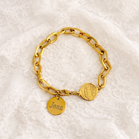 St. Benedict Stainless Steel Bracelet for Women (Gold & Silver) Catholic Protection Jewelry