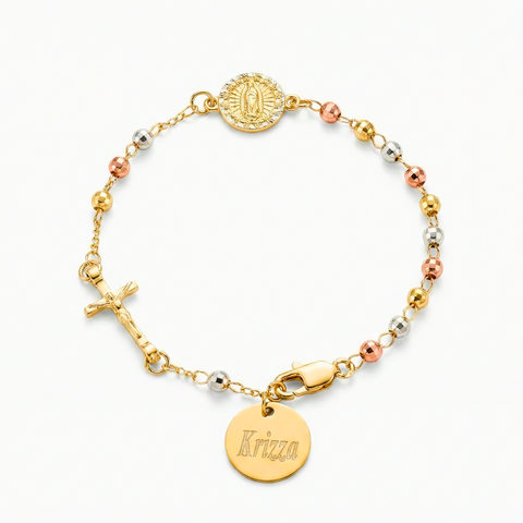 Personalized Rosary Bracelet with Guadalupe Medal – Tri-Color Stainless Steel