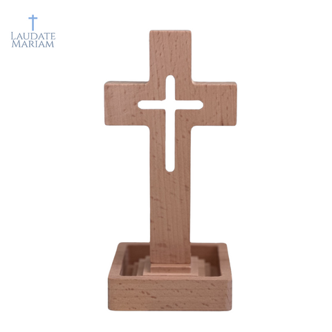 Personalized Wooden Standing Cross – Portable Christian Home & Travel Altar with Custom Engraved Base