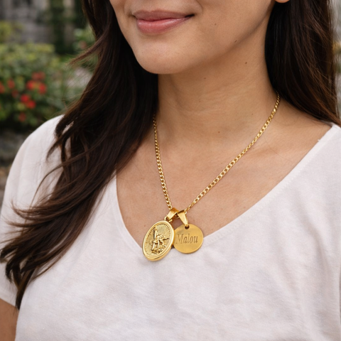 St. Michael the Archangel Necklace with Personalized Name Charm – Gold Catholic Pendant
