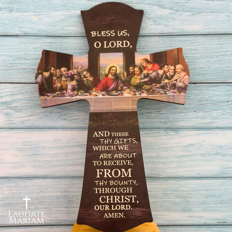 Last Supper Tabletop Cross – Bless Us, O Lord Prayer Cross for Home & Dining Room Decor