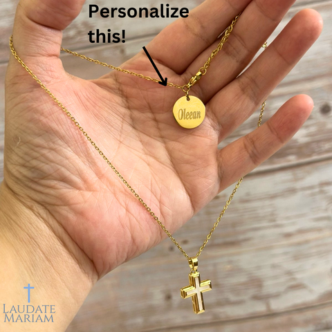 Faith-Inspired Cross Necklace – Gold Stainless Steel with Custom Name Engraving