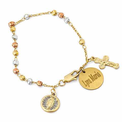 Our Lady of Guadalupe Tri-Color Rosary Bracelet – Stainless Steel Personalized Catholic Gift