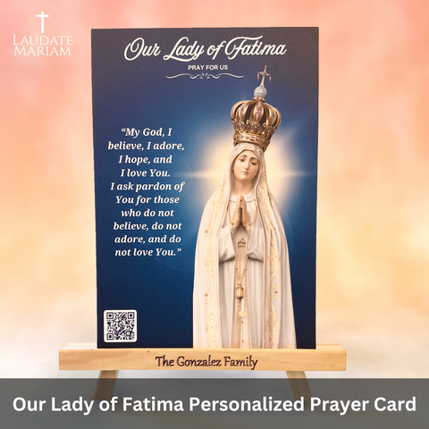 Our Lady of Fatima Personalized Prayer Card with Scannable QR Code