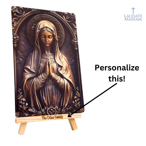 Blessed Virgin Mary Personalized Faith Plaque – 7.87" x 11.8" Custom 2D Catholic Wall Art with Engraved Name