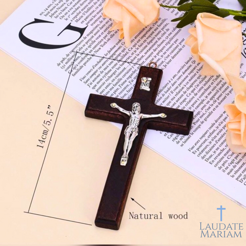 Handcrafted Wooden Wall Crucifix with Metal Corpus – 5.5" Catholic Cross for Home & Prayer Room