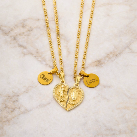 Catholic His & Hers Couple Necklace Set – St. Joseph & Virgin Mary Medals | Valentine’s Gift