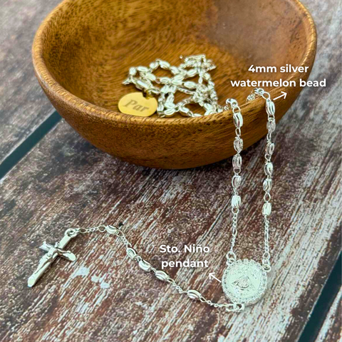 Sto. Niño Silver Tone Rosary Necklace Rosary - High-Quality Stainless Steel Prayer Beads