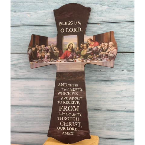 Last Supper Tabletop Cross – Bless Us, O Lord Prayer Cross for Home & Dining Room Decor