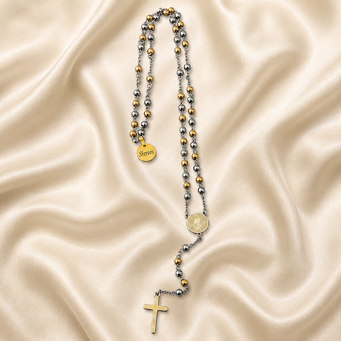 Personalized St. Benedict Stainless Steel Rosary – Gold & Two-Tone Custom Catholic Prayer Beads
