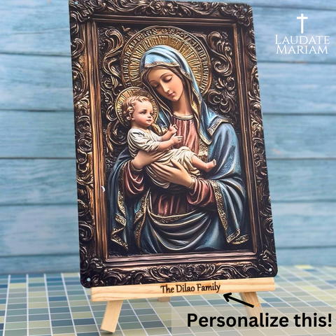 Our Lady & Child Personalized Faith Plaque – 7.87" x 11.8" Custom Catholic Wall Art with Engraved Name