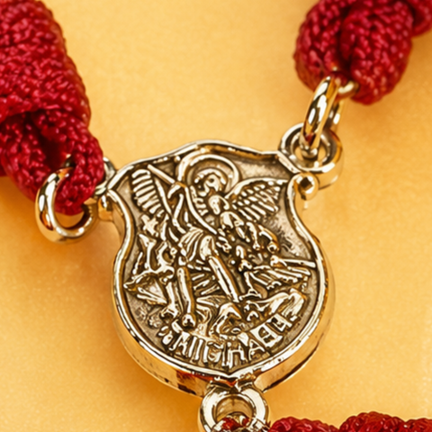 Personalized Saint Benedict Catholic Rosary, 8mm Gold Beads with Red Cord