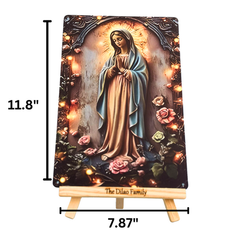 Our Lady of Lourdes 2D Personalized Faith Plaque – High-Quality Steel Catholic Wall Art with Custom Engraved Stand