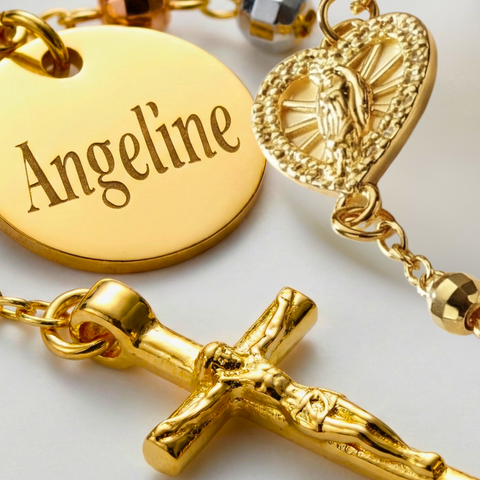 Personalized Rosary Bracelet with Guadalupe Medal – Tri-Color Stainless Steel