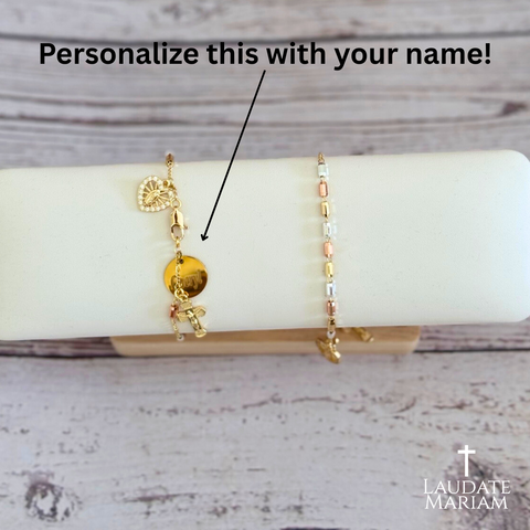 Personalized Our Lady of Guadalupe Bracelet | Tricolor Beads and Heart-Shaped Design