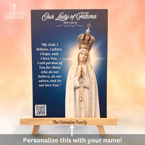 Our Lady of Fatima Personalized Prayer Card with Scannable QR Code