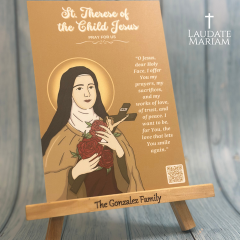 St. Therese of the Child Jesus Personalized Prayer Card with Scannable QR Code