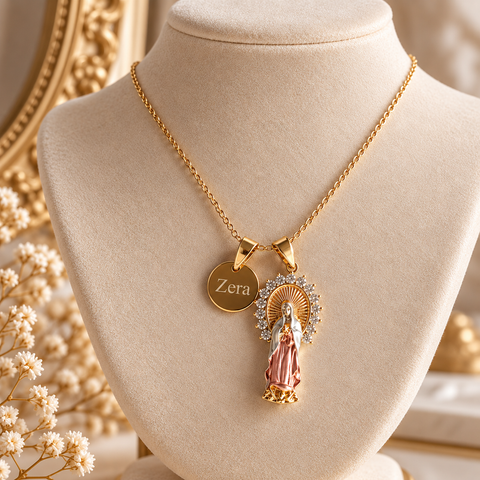 Personalized Virgin Mary Jewelry Set – Necklace and Earrings with Pendant
