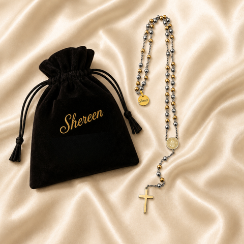 Personalized St. Benedict Stainless Steel Rosary – Gold & Two-Tone Custom Catholic Prayer Beads