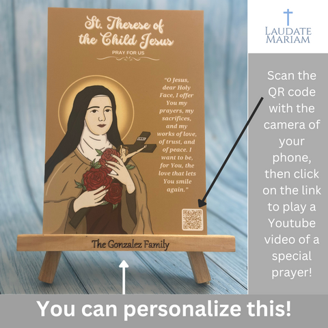 St. Therese of the Child Jesus Personalized Prayer Card with Scannable QR Code