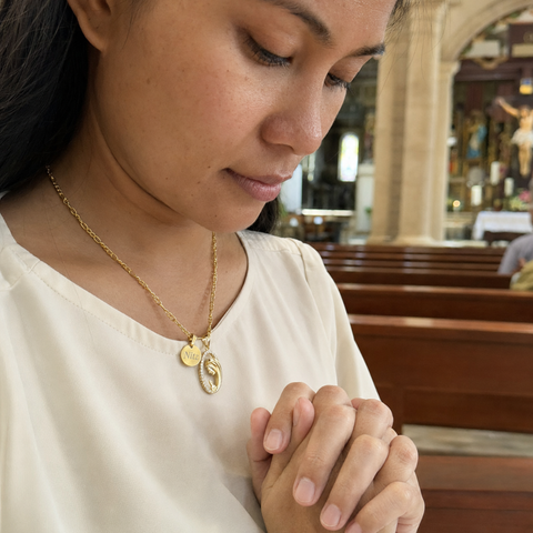 Personalized Blessed Mother Praying Hands Necklace