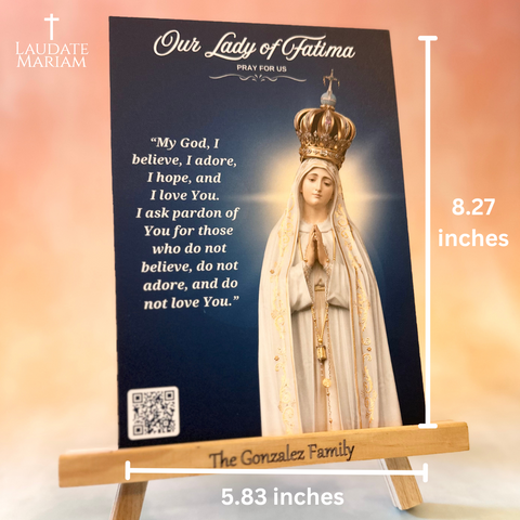 Our Lady of Fatima Personalized Prayer Card with Scannable QR Code