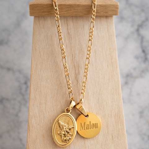 St. Michael the Archangel Necklace with Personalized Name Charm – Gold Catholic Pendant