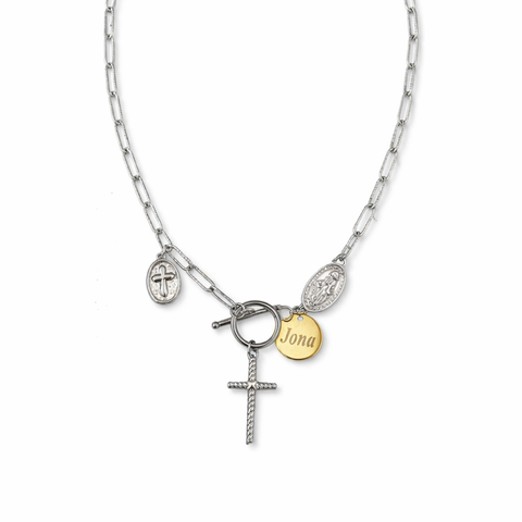 Personalized Catholic Cross Necklace – Stainless Steel Gold or Silver