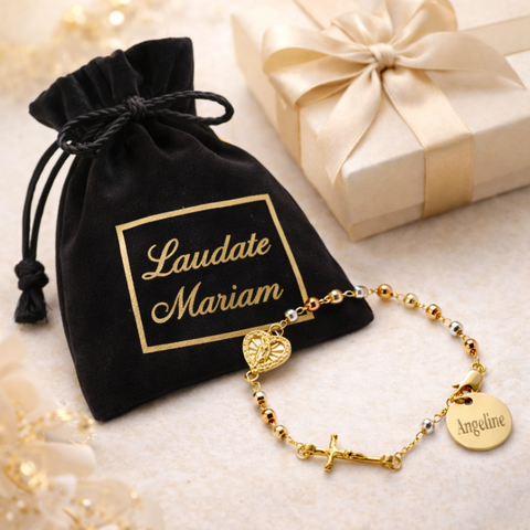 Personalized Rosary Bracelet with Guadalupe Medal – Tri-Color Stainless Steel