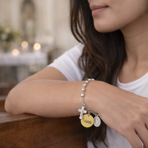 Personalized St. Benedict Stainless Steel Rosary Bracelet