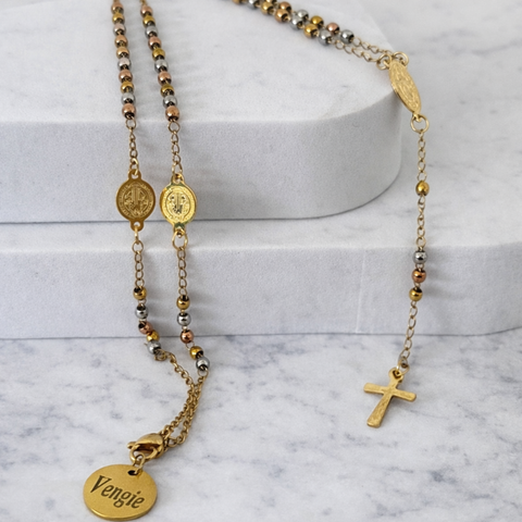 St. Benedict Tri-Color Rosary Necklace